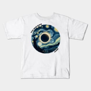 Total Solar Eclipse April 8th 2024, North America Tour, Path of Totality, Van Gogh Solar Eclipse Kids T-Shirt